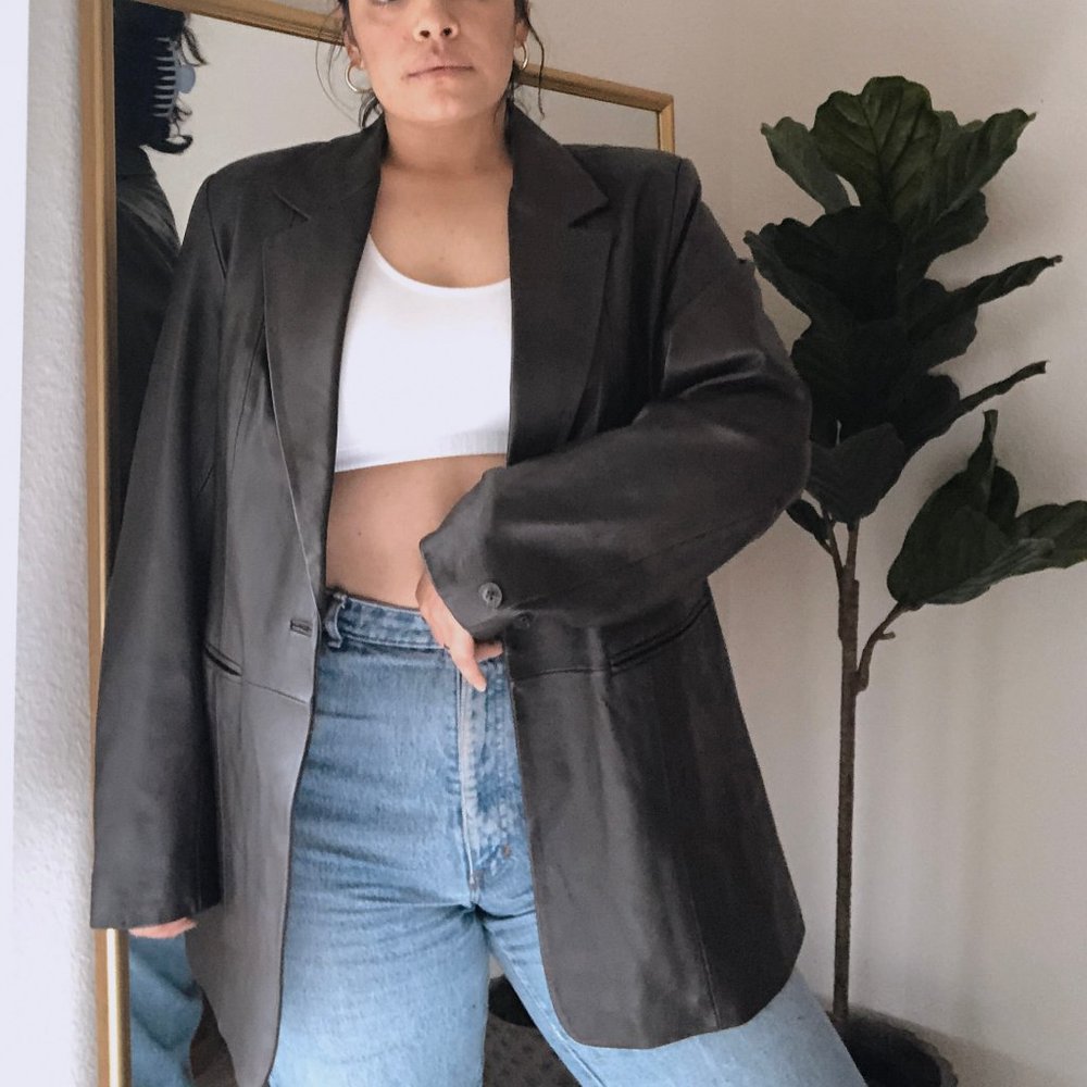 Denim&Co Dark Brown Leather Blazer